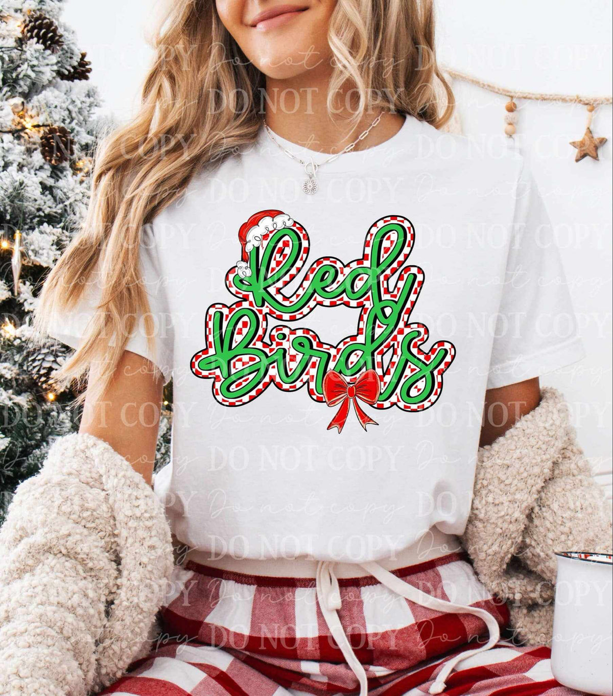 Red birds Christmas hat and bow (C’s) 65958 DTF transfer