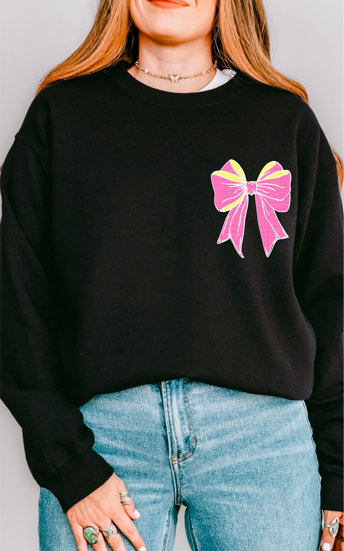 Pink and yellow bow white outline 93382 DTF transfer