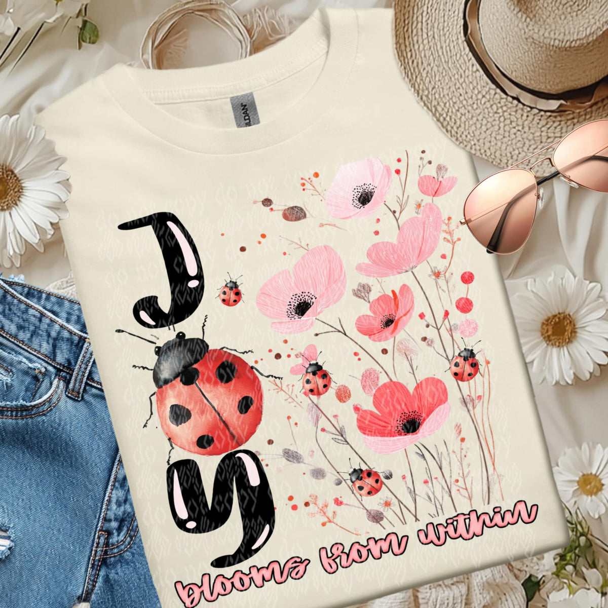Joy blooms from within ladybugs (TTD) 93322 DTF transfer