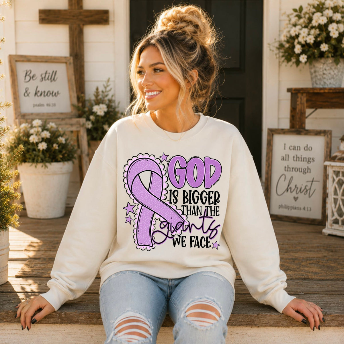 God is bigger than the giants we face LAVENDER ribbon (SDD) DTF Transfer