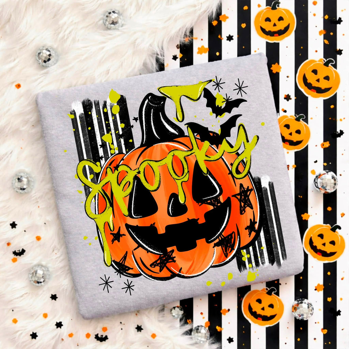 Spooky pumpkins with stripe background  (CSC) Sunday Special DTF transfer