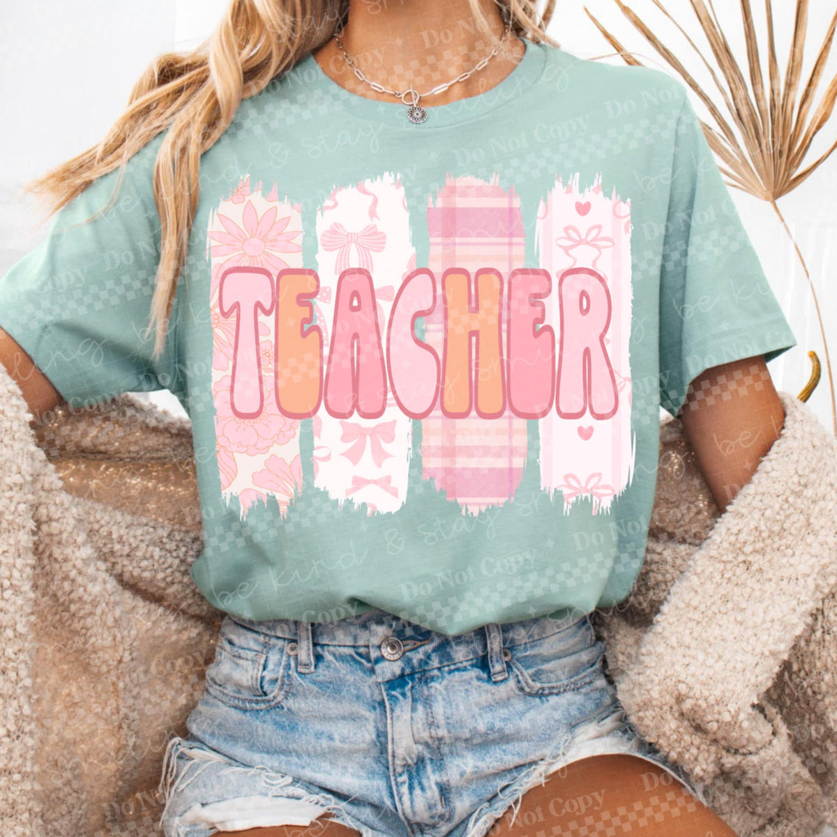 Teacher pink patterned brushstrokes (CMLD) 96546 DTF transfer