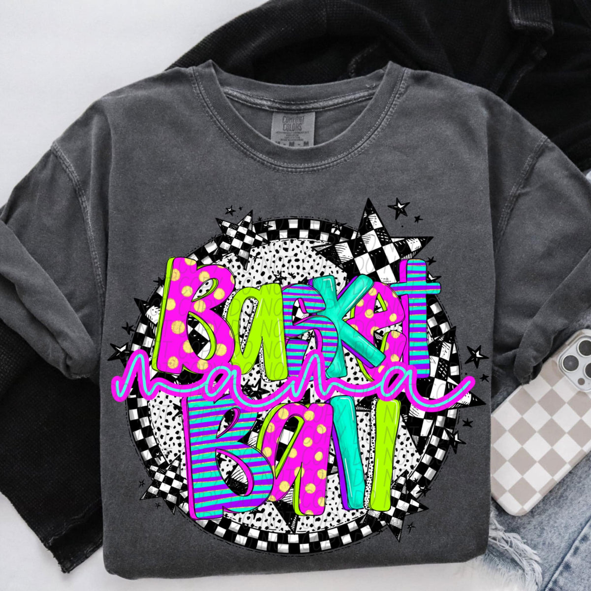 Basketball mama neon font circle (CITY) 91297 DTF transfer