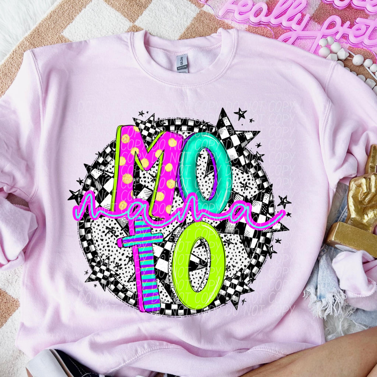 Moto mama neon font circle (CITY) 91294 DTF transfer