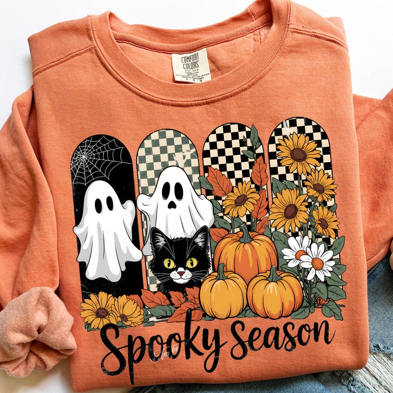 Spooky season ghosts black bat sunflowers 109816 DTF transfers