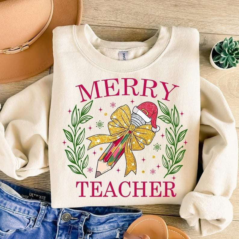 Merry teacher pencil with bow 67935 DTF transfer