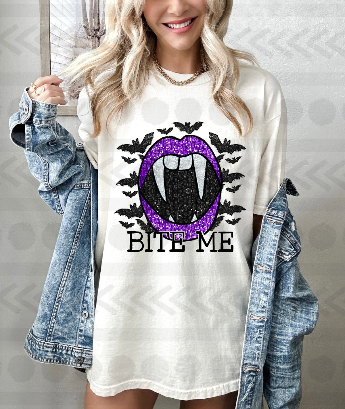 Bite me purple sequin lips with bats 14165 DTF transfer
