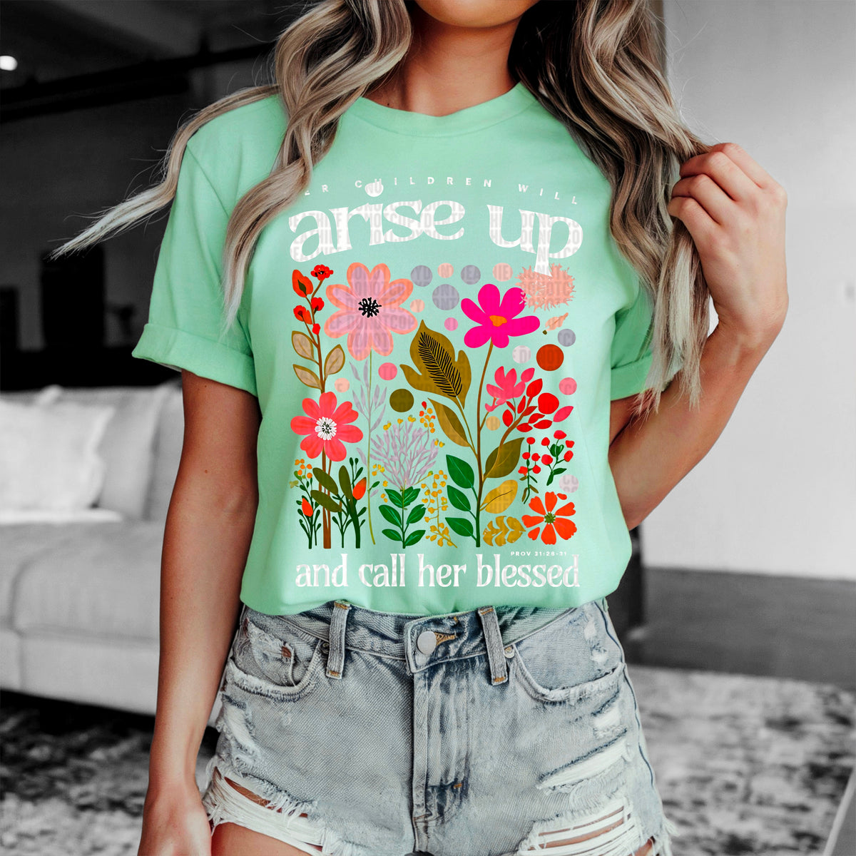 Her children will arise up and fall her blessed color and white 95054 DTF transfer