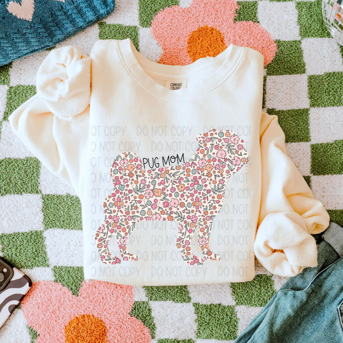 Pug mom floral puppy (SWD) 85330 DTF transfer