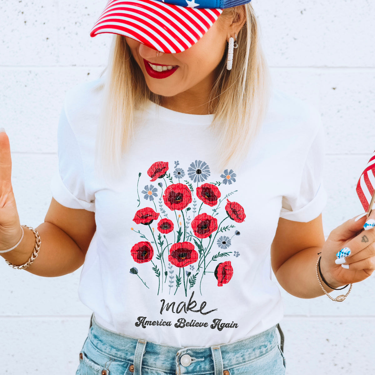 Make America believe again red flowers 95536 DTF transfer