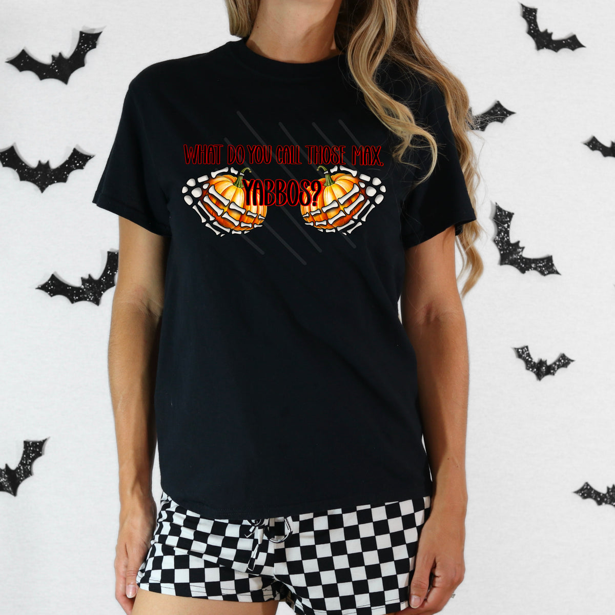 Pumpkin skeleton hand boobs DTF transfer