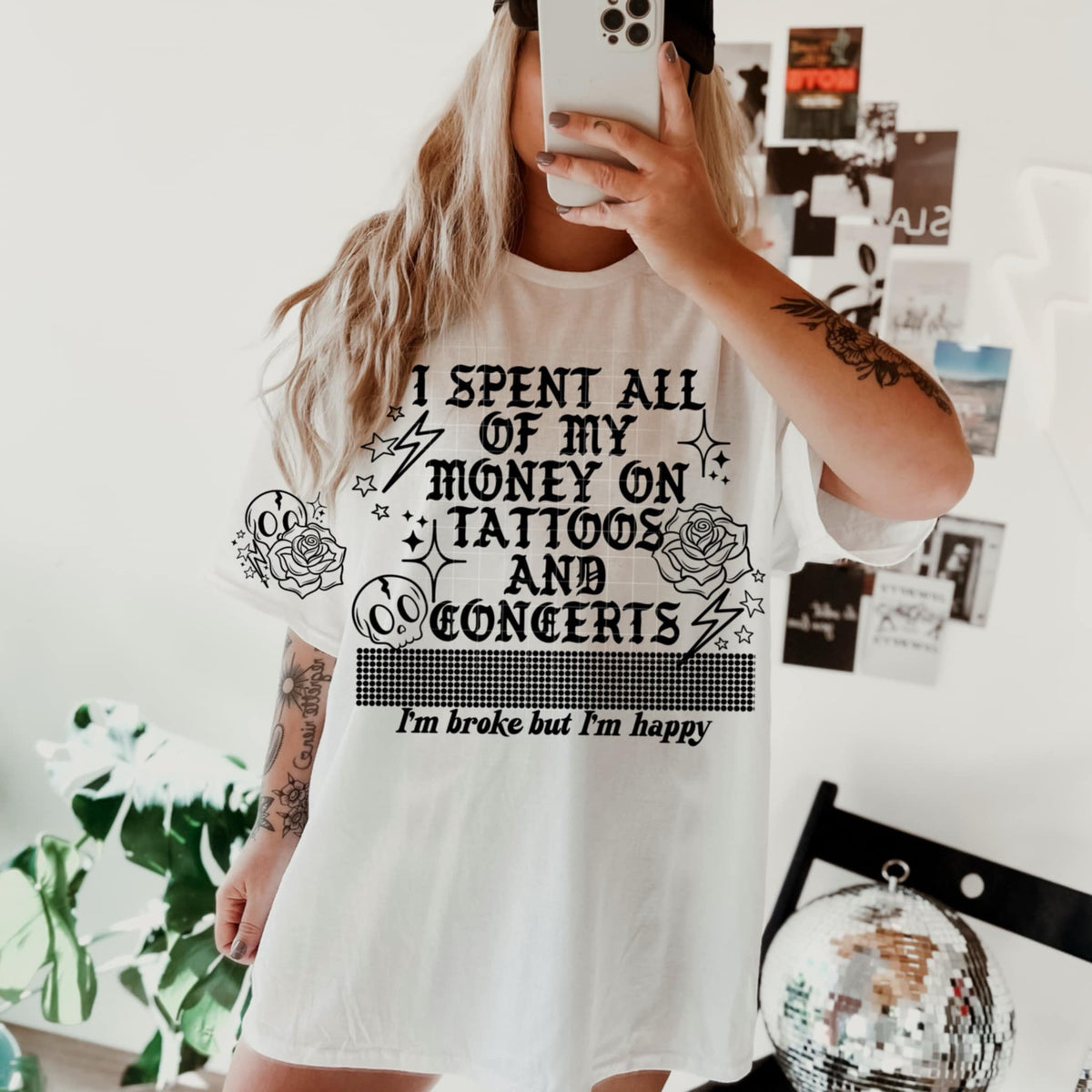 I spent all my money on tattoos and concerts BLACK FRONT (CSC) 92778 DTF transfer