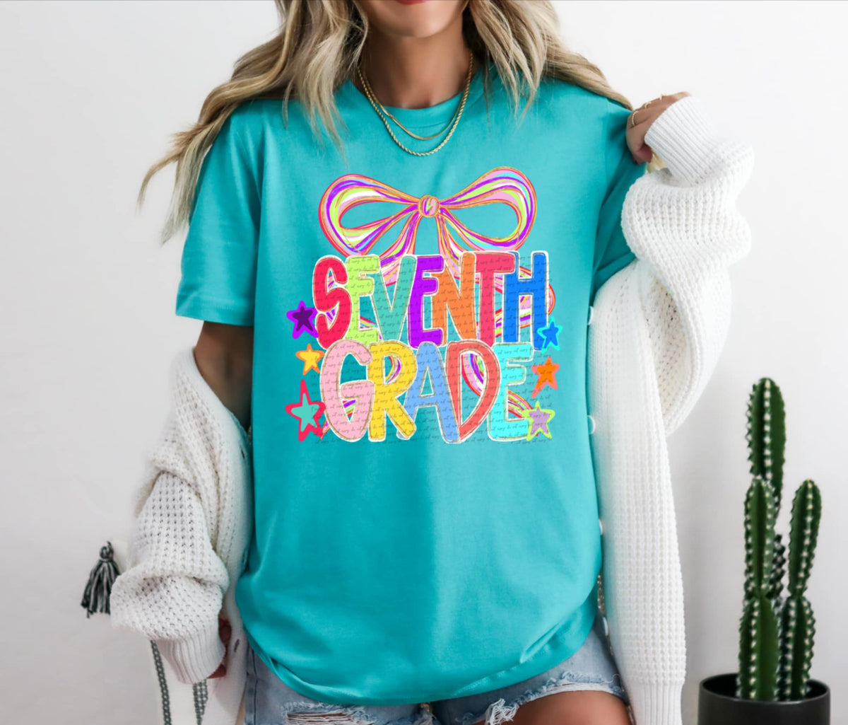 Seventh grade colorful with bow 107462 DTF transfer