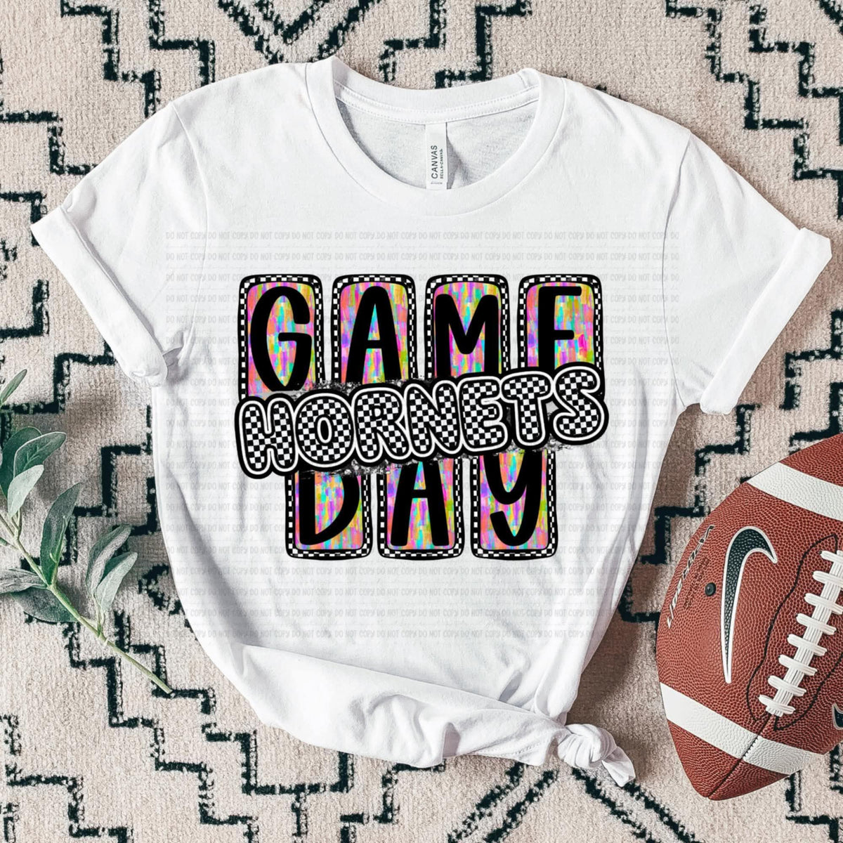 Game Day HORNETS Rainbow Brushstroke Checker SSD 112838 DTF transfer