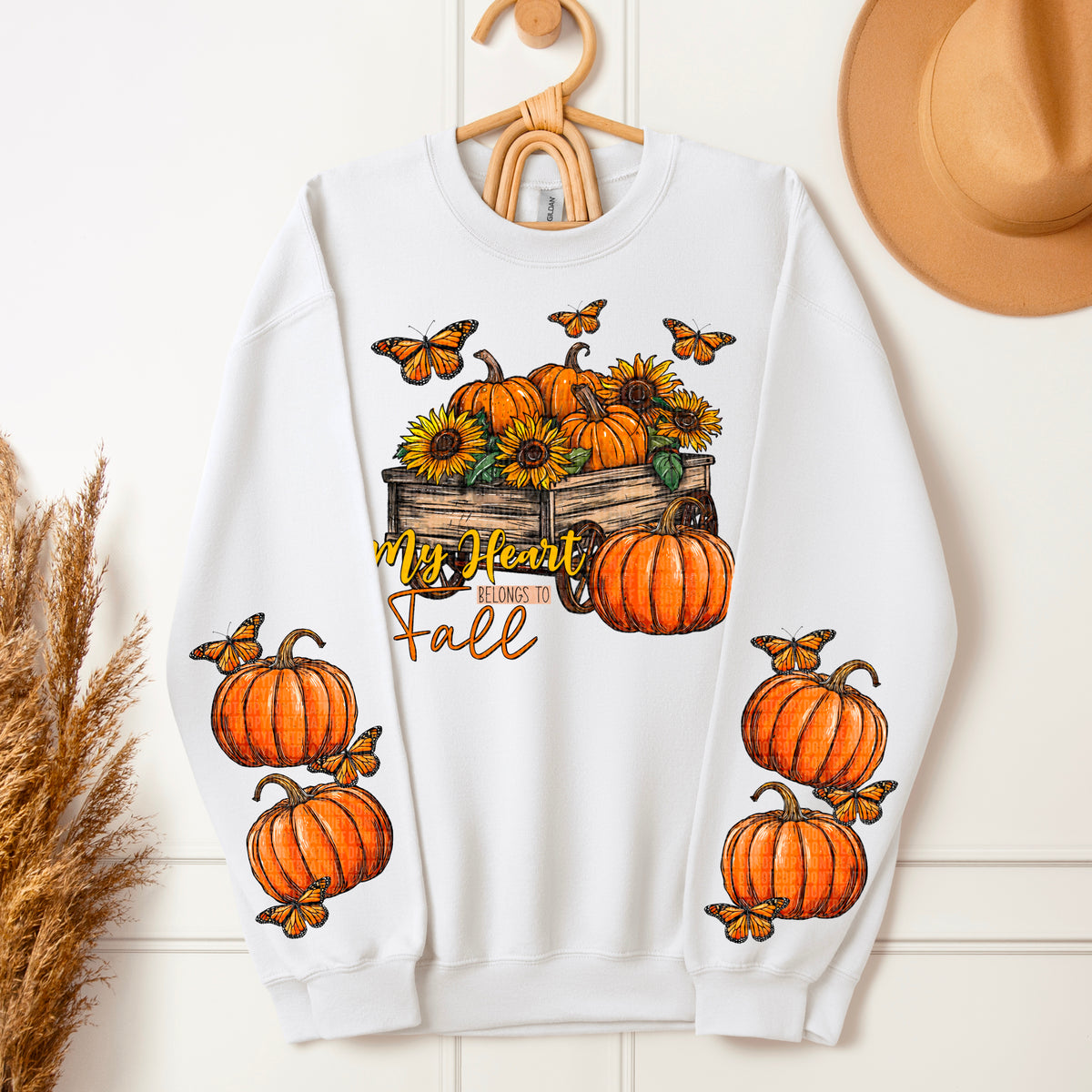 My Heart Belongs to Fall with butterflies and pumpkins (front only) 113252 DTF transfer