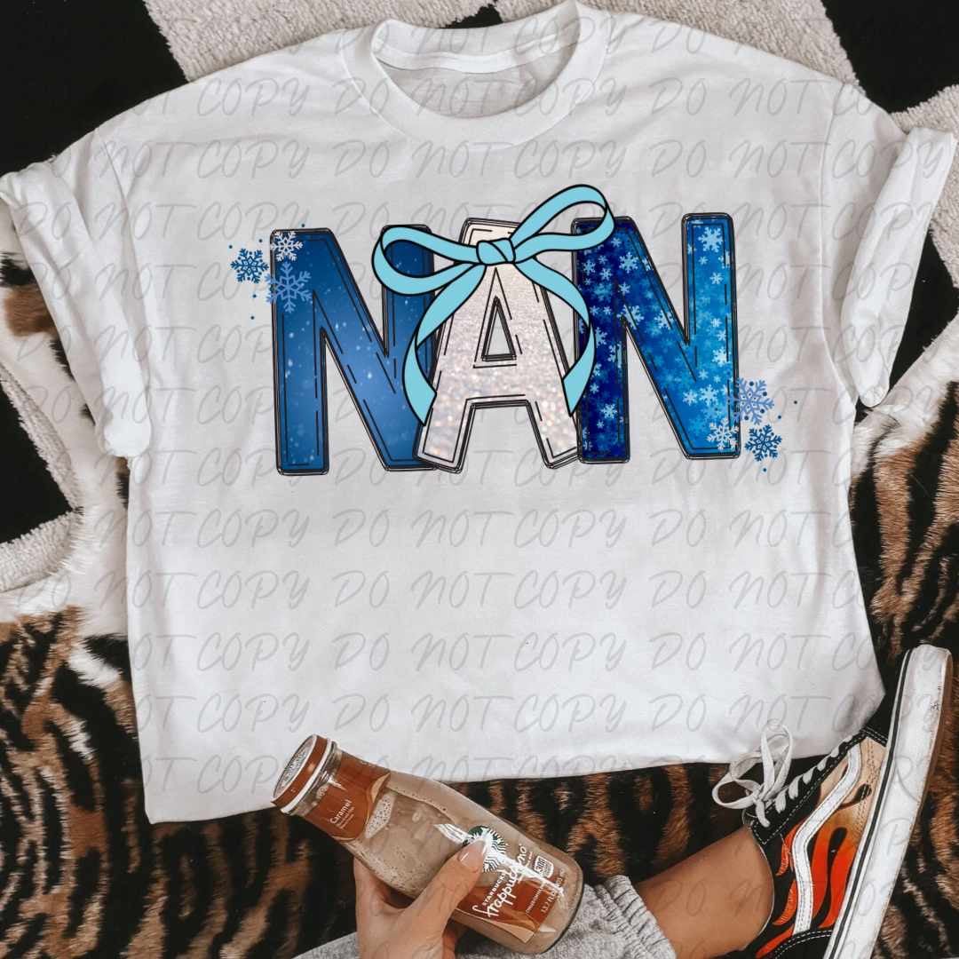 Nan blue wrapping paper font (VINTAGE) 64140 DTF transfer