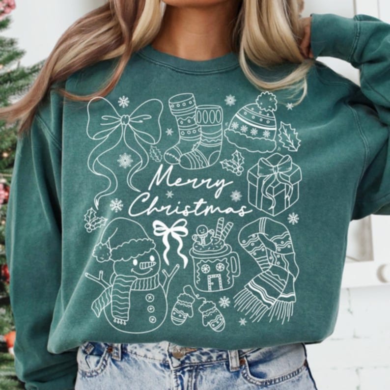 Merry Christmas Collage WHITE DTF transfer