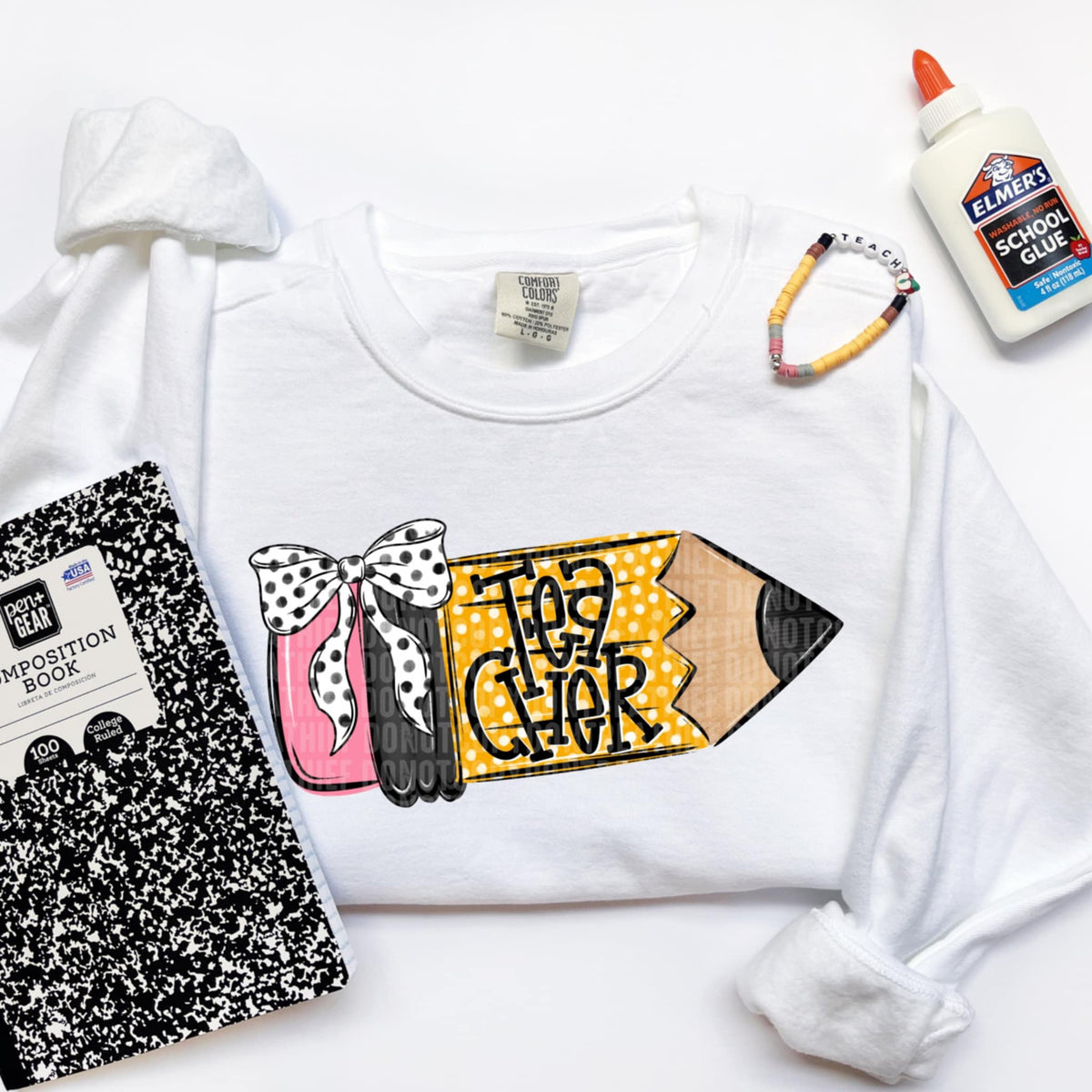 Teacher pencil with bow (SDD) 107440 DTF transfer