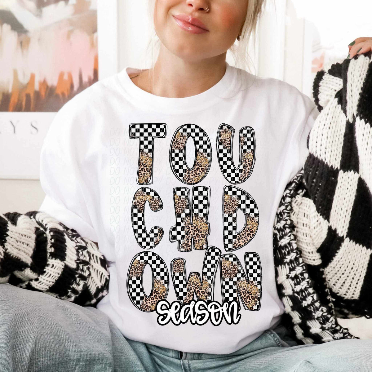 Touchdown season leopard and checkered font city DTF transfer