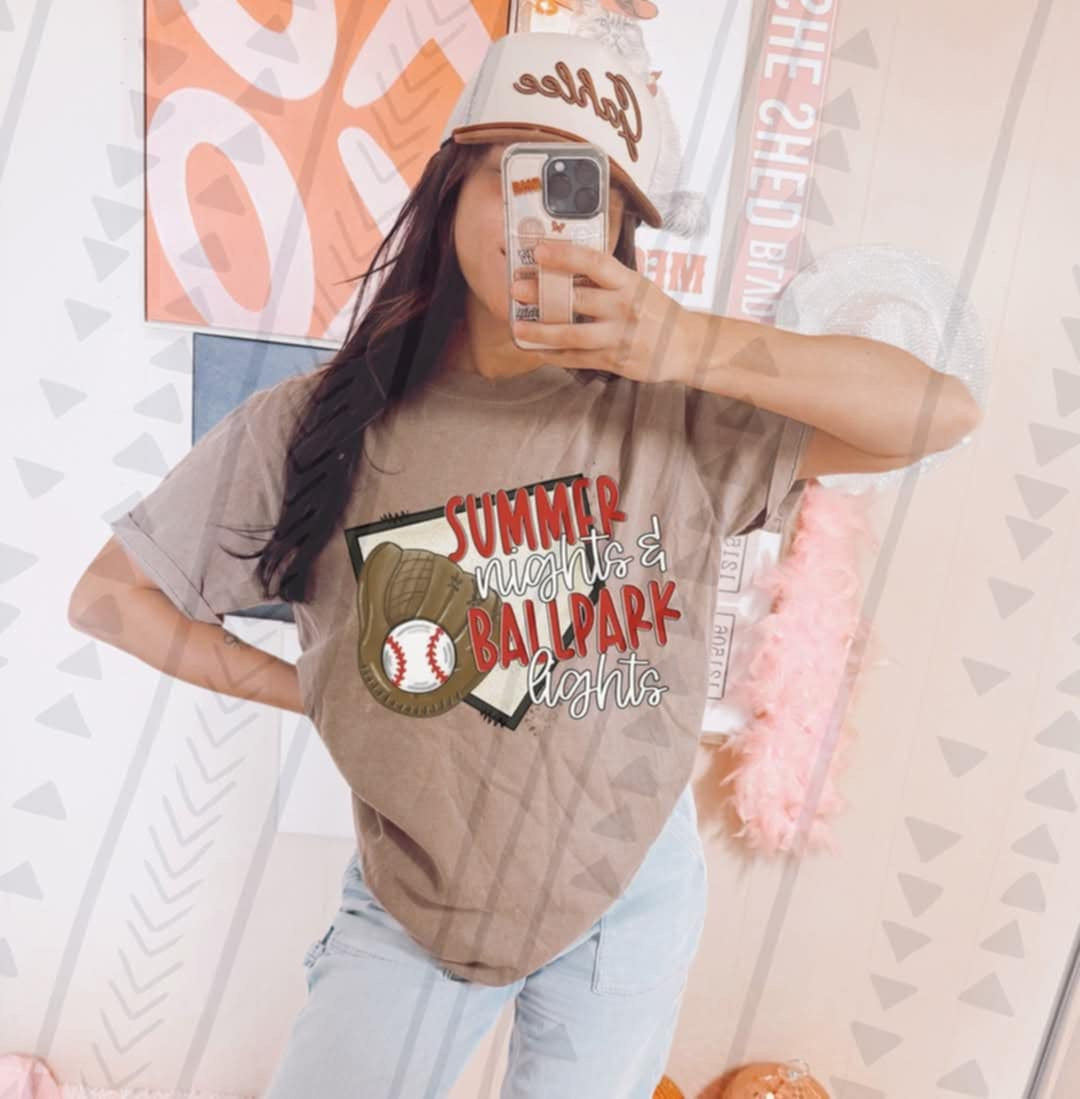 Summer nights & ballpark lights baseball (TGG) 96779 DTF transfer