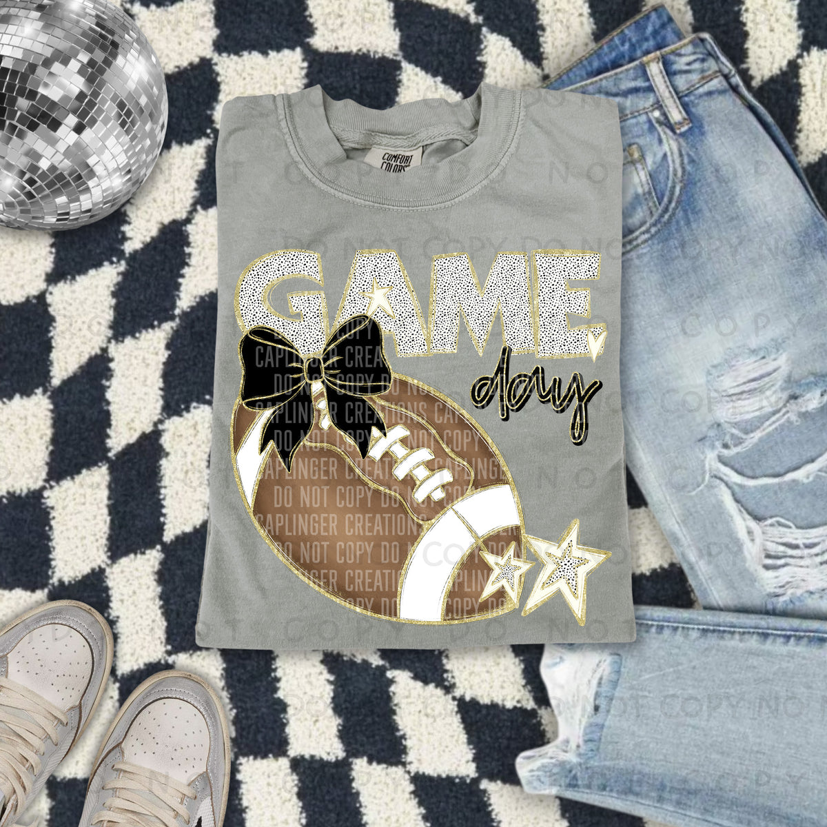 Game day football with black bow (Caplinger) 87831 DTF transfer