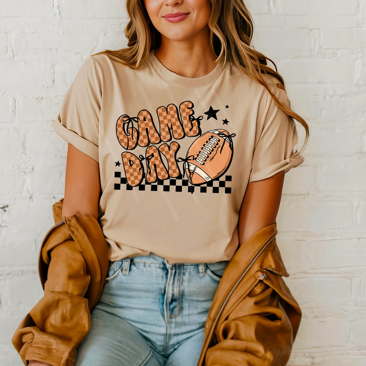 Game Day Football Bow Checker scarlow 110181 DTF transfer