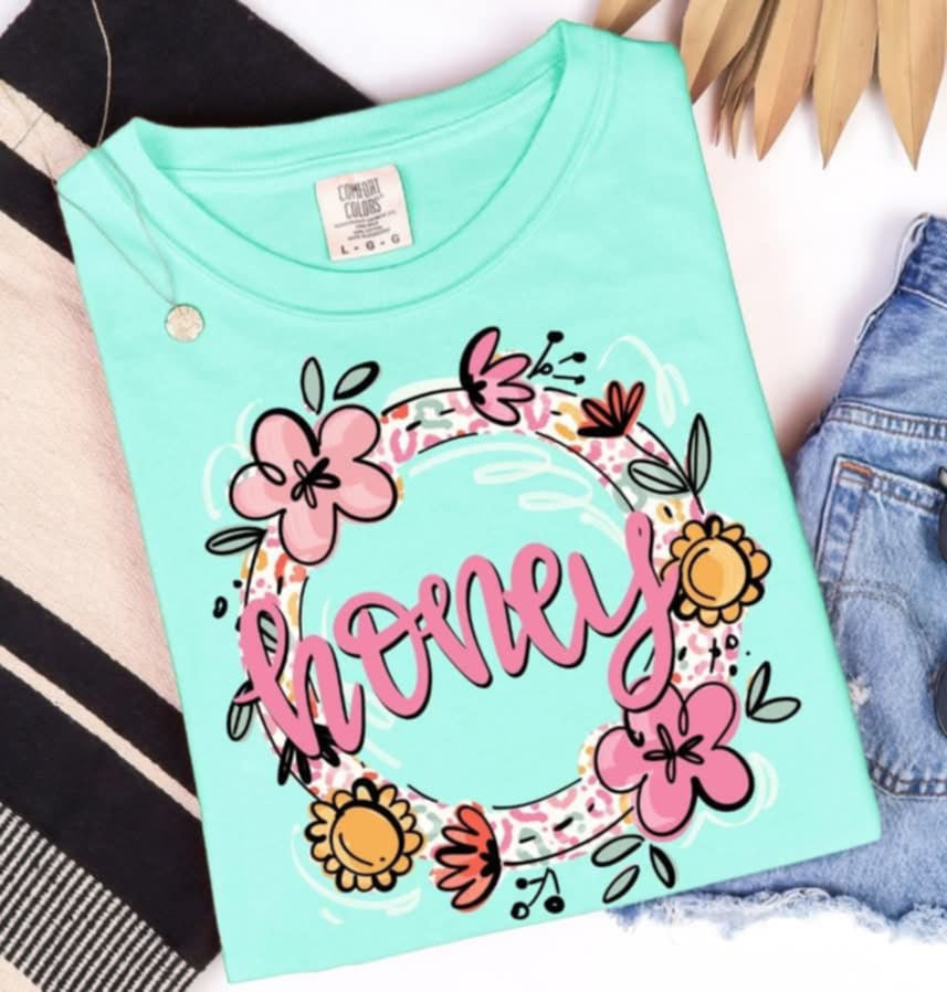Honey pink floral circle (S&G) 96510 DTF transfer