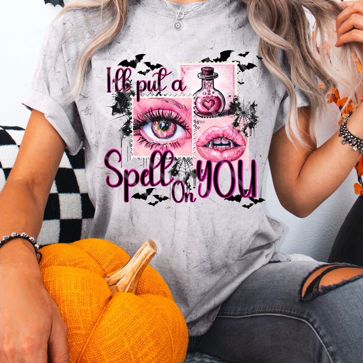 Ill put a spell on you pink stamps 110973 DTF transfer