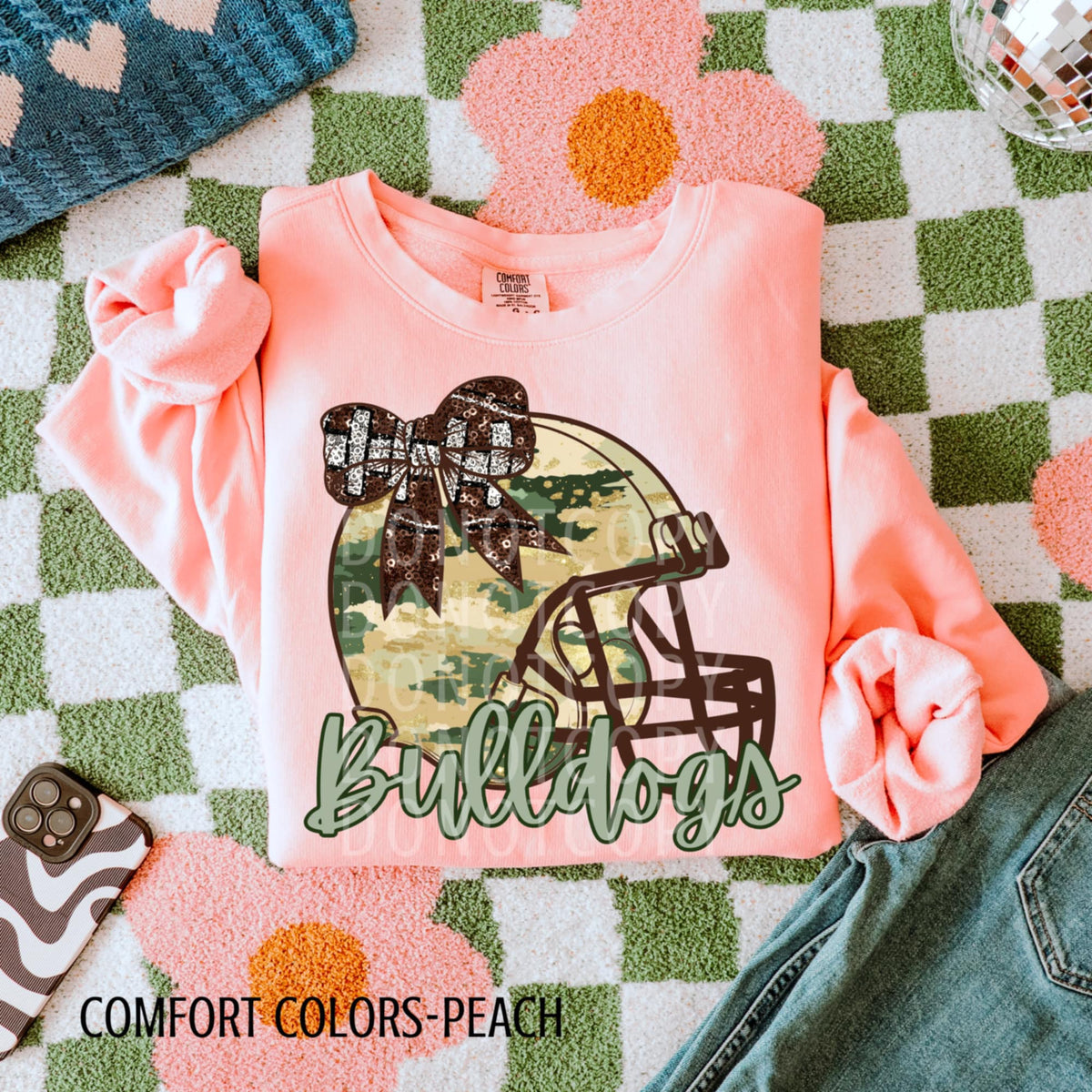 Bulldogs Camo Football Helmet with Bow (csg) DTF transfer