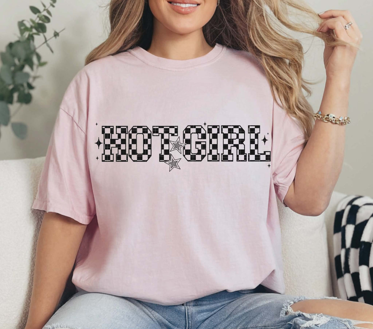 Hot Girl checker BLACK (LINDA) DTF Transfer