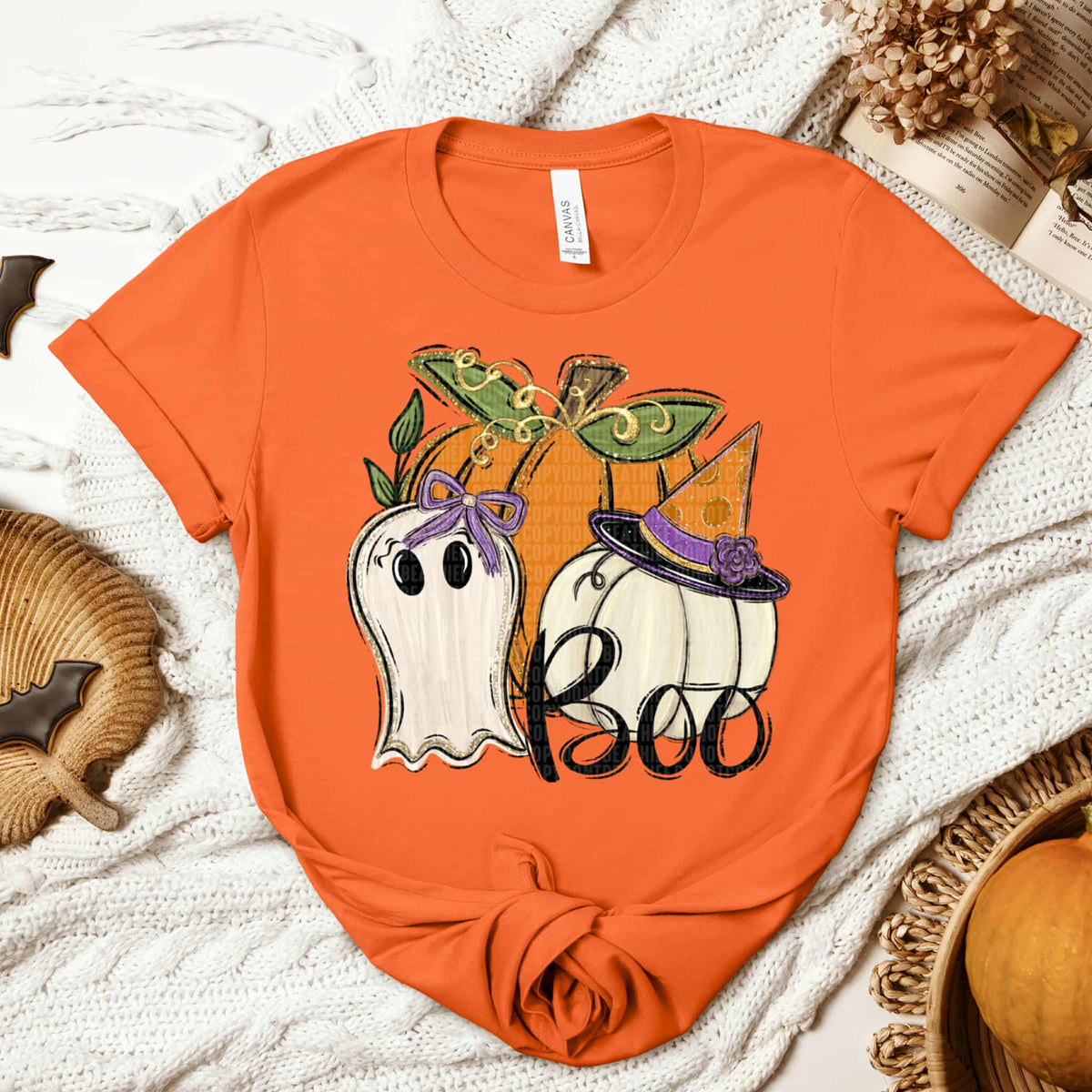Boo doodle ghost and pumpkin (SDD) DTF transfer