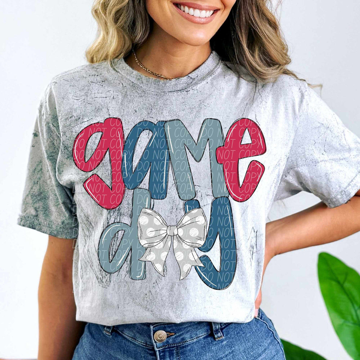 Game day red and blue with bow (CITY) 84960 DTF transfer