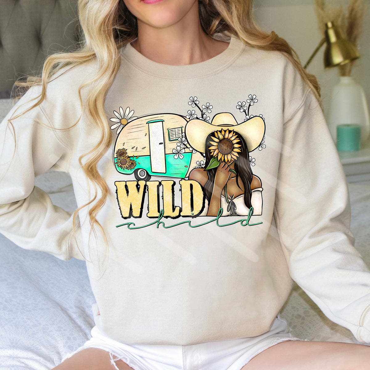 Wild child sunflower dark skin tone black hair (cstage) 114274 DTF transfer