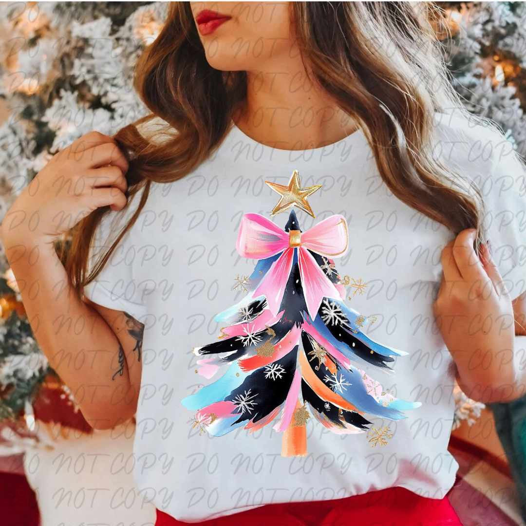 Brushstroke tree with pink bow (vintage) 67315 DTF transfer