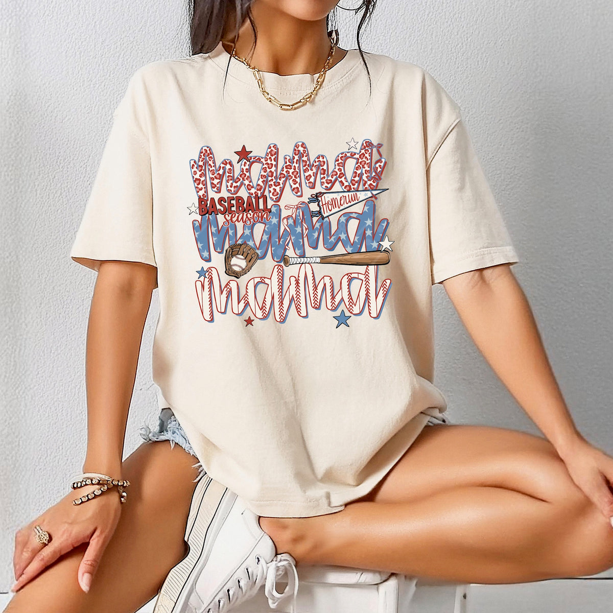 Mama stacked baseball (scarlow) DTF Transfer