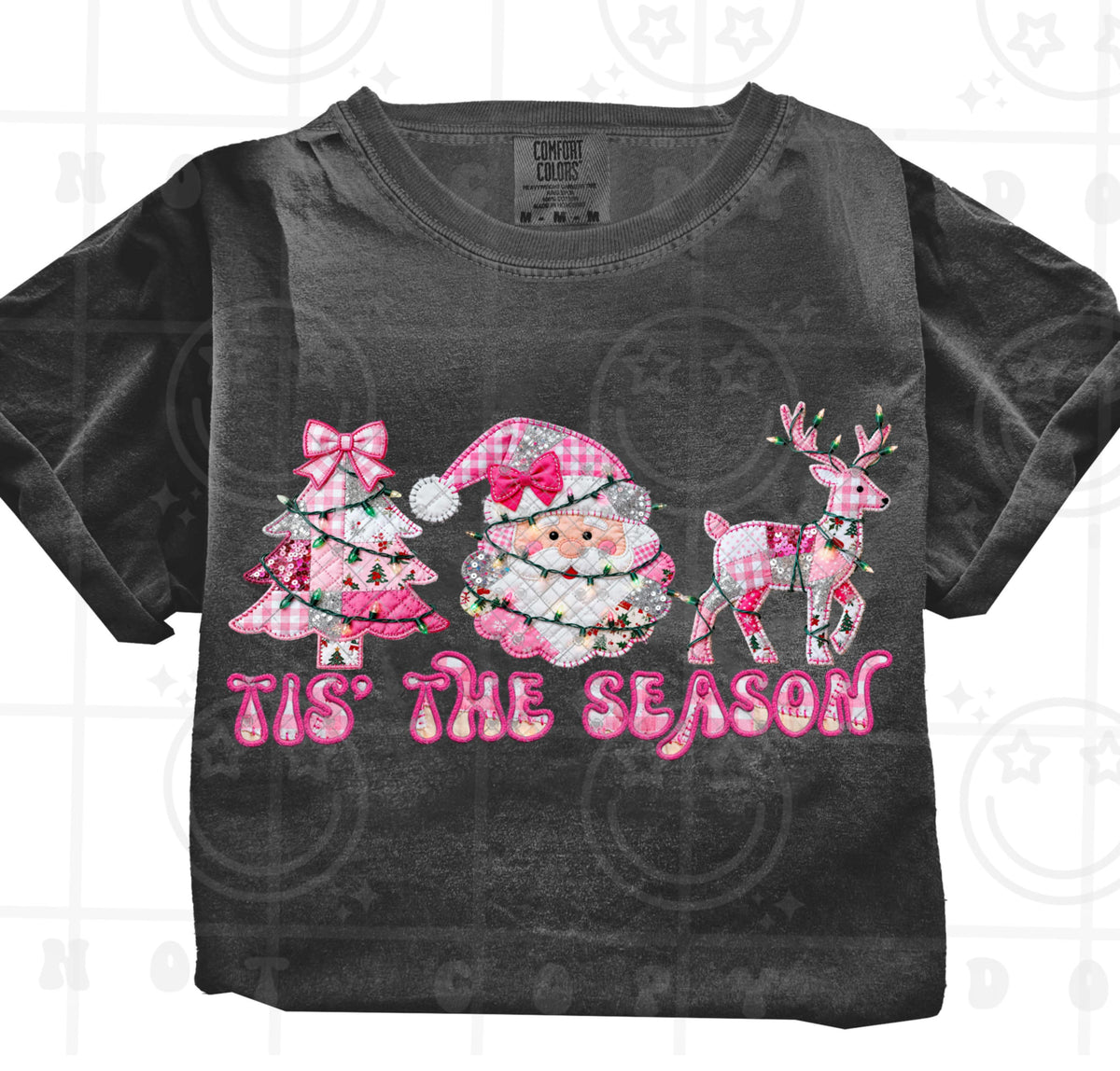 Tis the Season Pink tree Santa and reindeer (HW) DTF Transfer