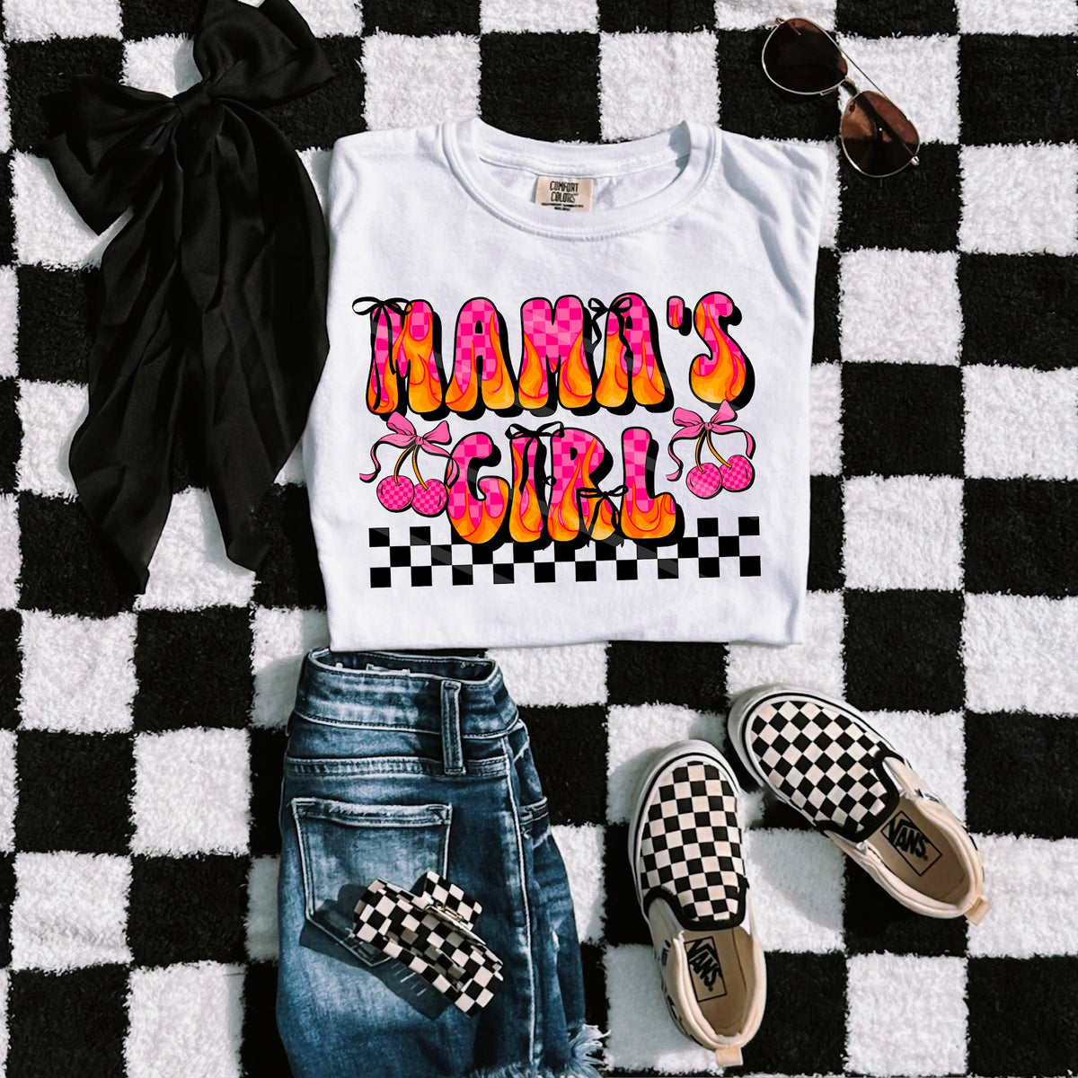 Mamas Girl Pink Cherries & Flames scarlow 110187 DTF transfer