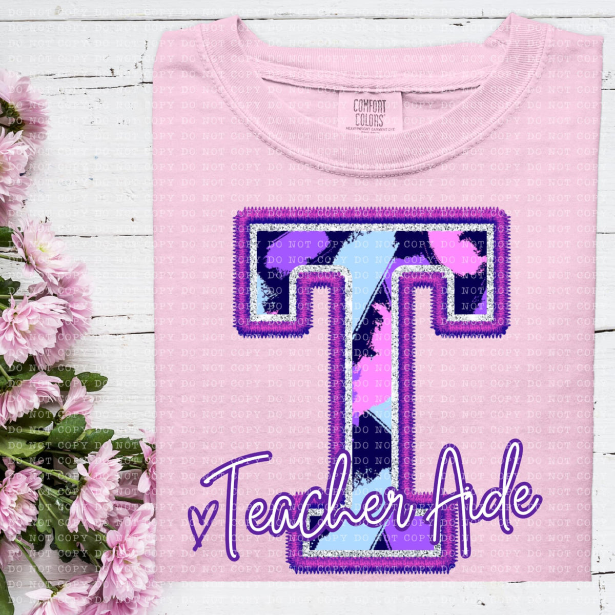 T teacher aide purple brushstrokes (ECHT) 93964 DTF transfer