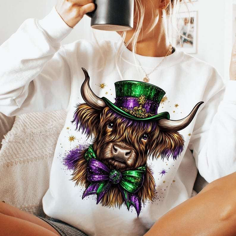 Mardi Gras cow with hat 80944 DTF transfer