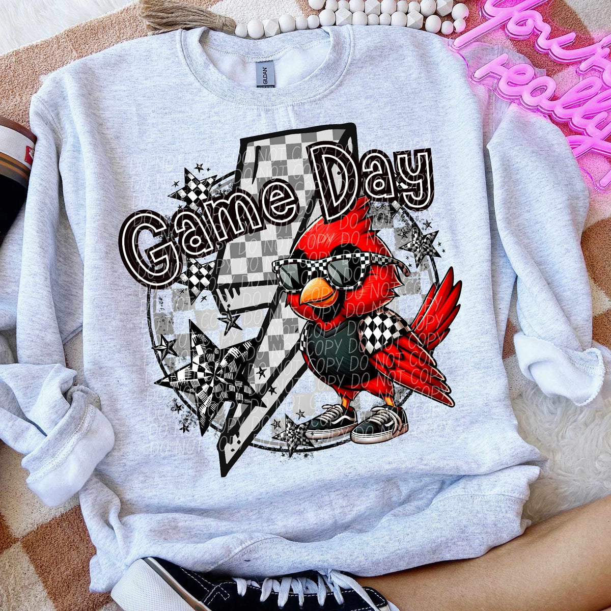 Game day cardinal checkered shirt lightning bolt (CITY) 52545 DTF transfer