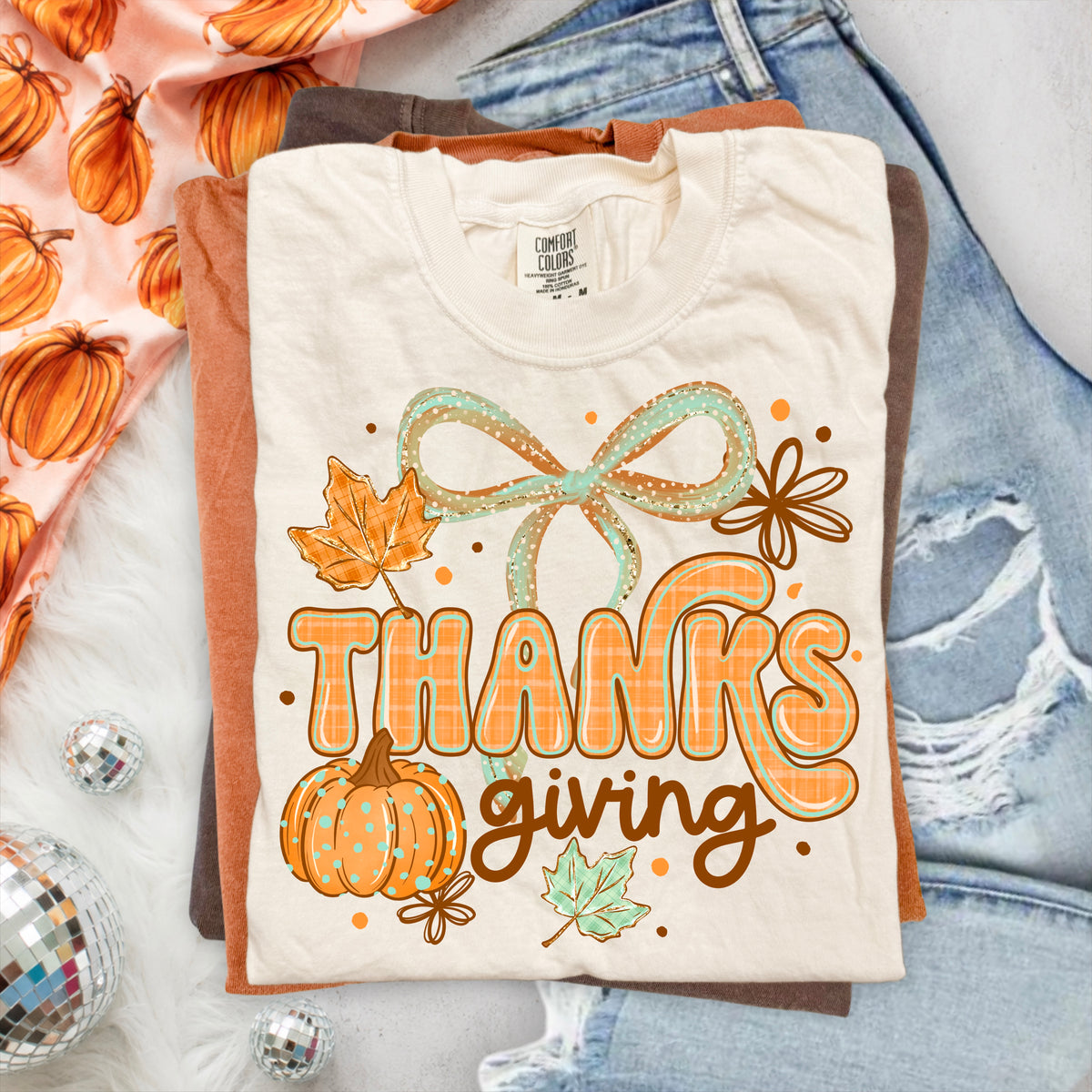 Thanksgiving (mint and orange bow) (csc) DTF Transfer