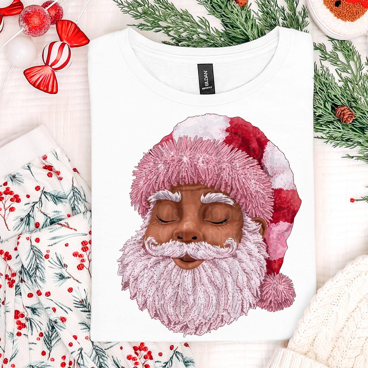 Pink Santa with striped hat darker skin tone (Virgo) DTF Transfer