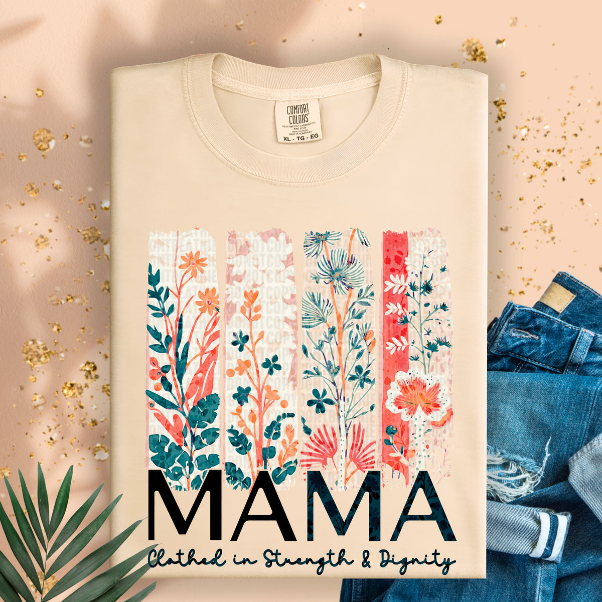 Mama clothed in strength & dignity red flowers 95068 DTF transfer