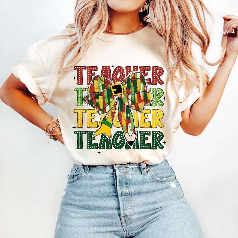 Teacher stacked brushstroke bow 67942 DTF transfer