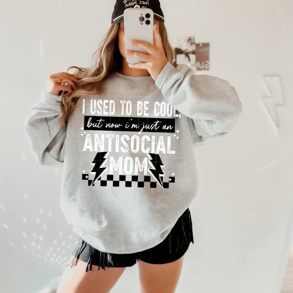 I used to be cool but now I’m just an antisocial mom white font with black (CSC) 92307 DTF transfer