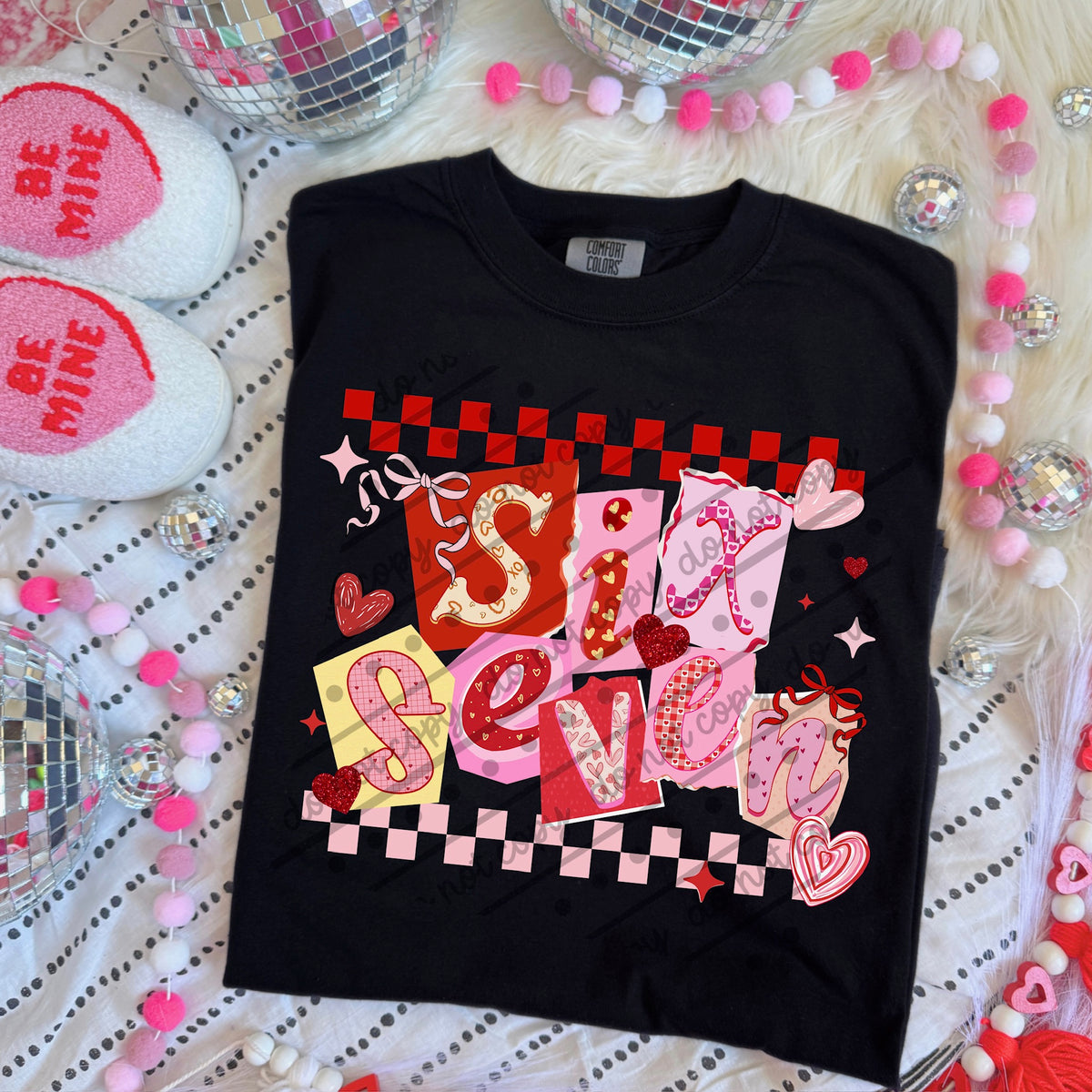 67 valentines magazine font (pink and red) DTF transfer