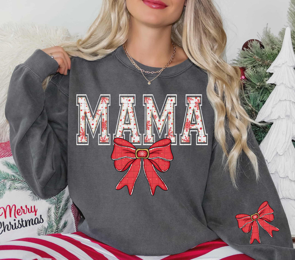 Mama Red Santa bow (front only) (linda) DTF Transfer