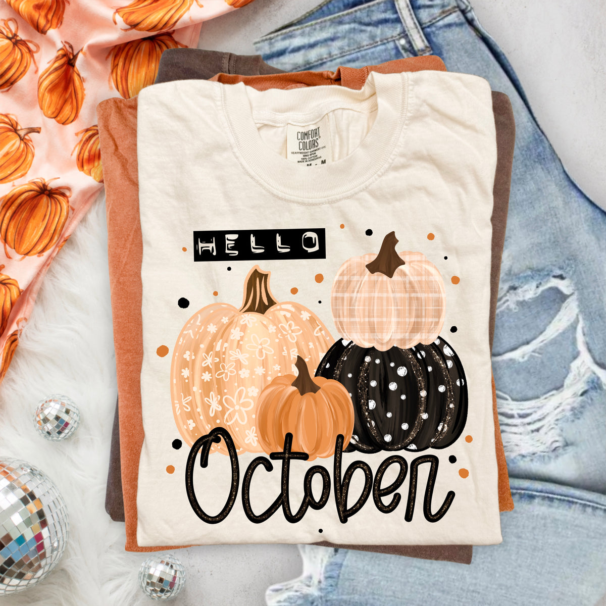 Hello October (4 pumpkins) (csc) DTF Transfer