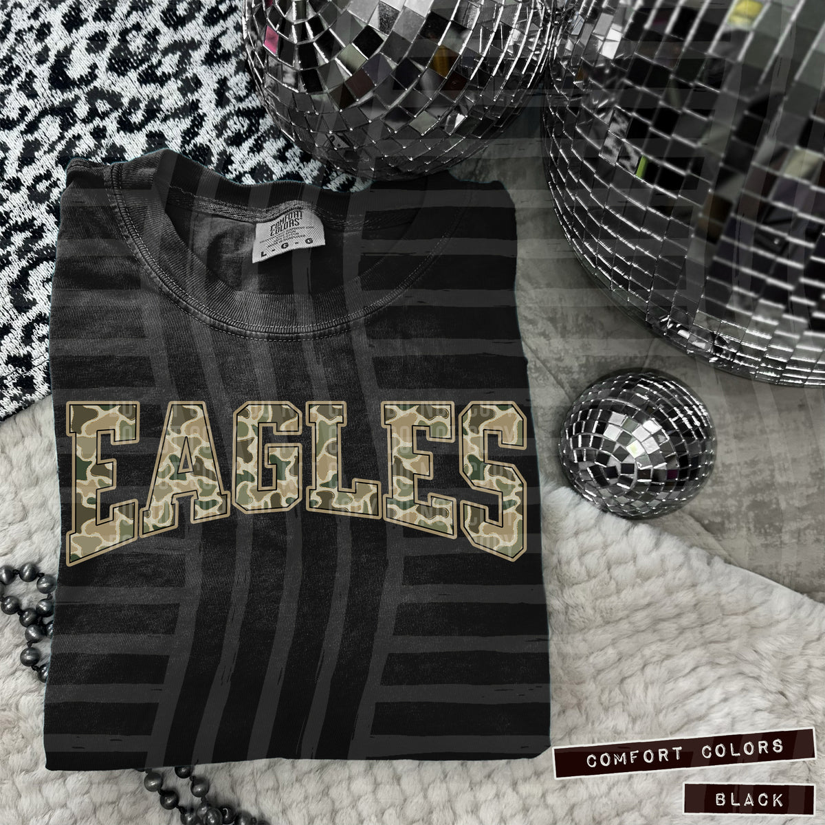 Eagles faux glitter camo arched (Caplinger) DTF transfer