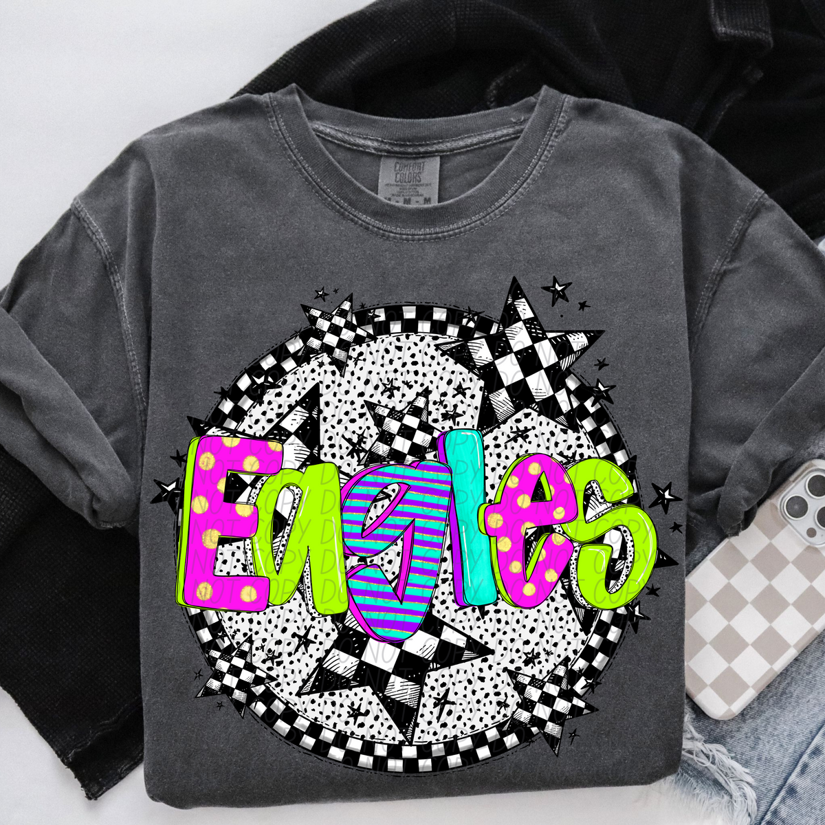 Eagles neon checkered CITY DTF transfers